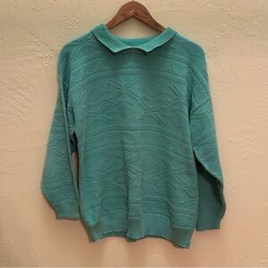 Vintage Fashion Ave Teal Textured Collared Sweater
